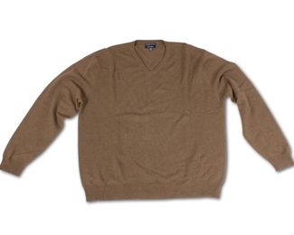 Club Room 100% Fine Cashmere Brown V-Neck Long-Sleeve Sweater (XL)
