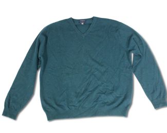 Club Room 100% Fine Cashmere Dark Cyan V-Neck Long-Sleeve Sweater (XL)
