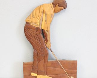 Intarsia Wood Golfer Wall Art