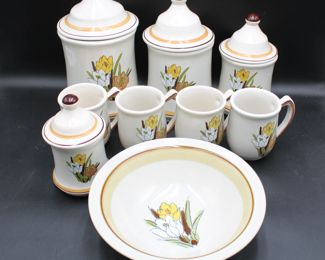 Acsons "Adela" Genuine Stoneware Canisters & Dishes Set (9 Items Total)