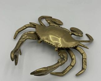 1960s Large Brass Crab Ashtray Lidded Dish