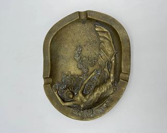 Antique Art Nouveau Signed Sculptured Lady Bronze Ashtray