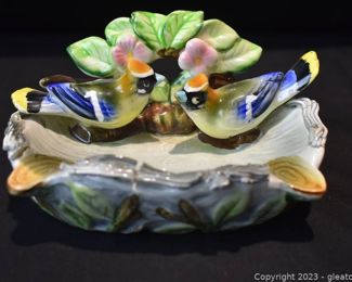 Arnart Porcelain Bird Nest Figure Cigar Cigarette Ashtray