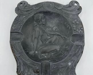 Art Deco Pewter High Relief Lady Footed Cigar Ashtray