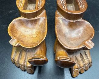 Carved Wood Feet Ashtrays