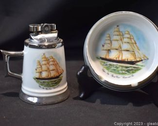 Colibri Ashtray and Lighter Clipper Ship Flying Cloud Currier and Ives