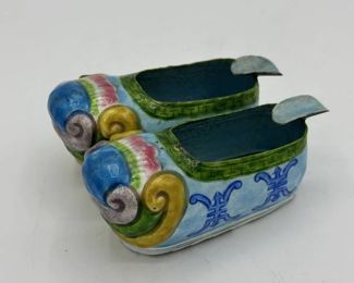 Vintage Enamel Asian Brass Slippers Ashtray