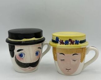 Vintage Mom and Pop Coffee Mug Set Covers Ashtray Hats 1930s