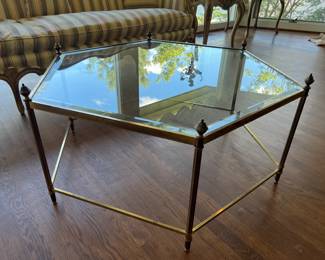 Hexagonal Glass & Brass Coffee Table 