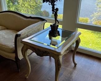 French Provincial Side Table (pr) & Bronze Cherub Candleholders (pr)