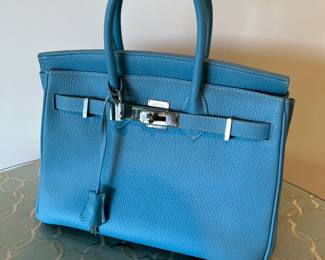 Hermes Birkin Reproduction Turquoise Leather Handbag