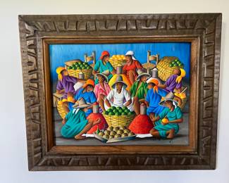 Framed Harvest Oil on Canvas Signed by Michel Rouanez