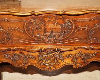 Note the hand carving on the antique Louis XV dough bin/petrin?