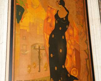 Seville Fiestas de Primavera poster on hardboard.  This piece is about 7ft tall x 4ft wide. 