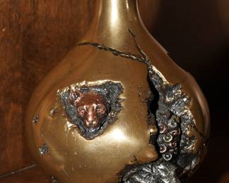 Golden African relief vase with animals-Roberts