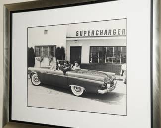 Black & white Clark Gable in T-bird vintage photograph