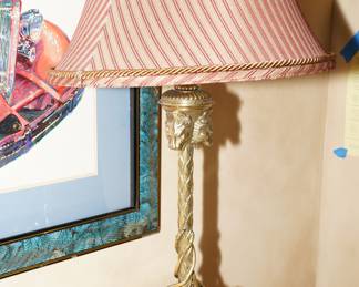 Frederick Cooper Lion tripod brass table lamps x 2