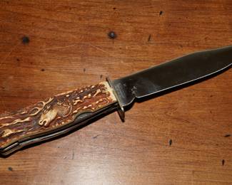 Carved staghorn knife
