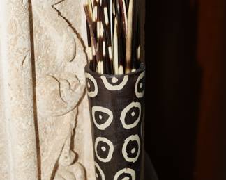 Carved South African vase with porcupine quills
