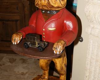 Bulldog standing mascot drink tray.  This little guy stands about 3ft tall