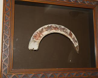 Hand painted & carved scrimshaw Warthog tusk