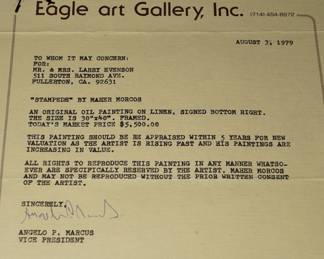 COA by the Eagle Art Gallery for the original oil on linen by Maher Morcos