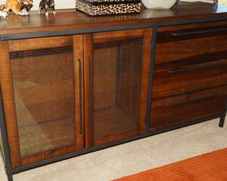 Glass front wood media cabinet