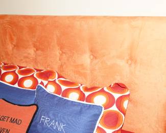 Orange suede tufted headboard