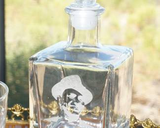 Frank Sinatra etched decanter with two rocks glasses