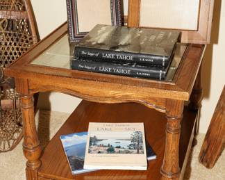 Etched glass top end tables x 2