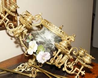 Antique French ceramic & brass chandelier light