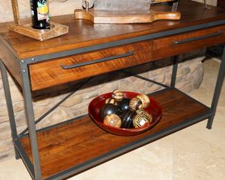 Contemporary wood & iron hall cabinet