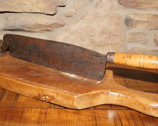 Vintage meat cleaver with block