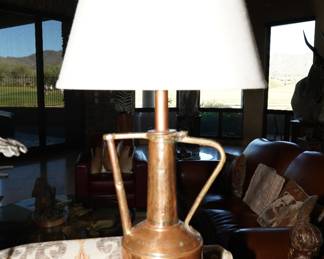 Antique copper ewer table lamp