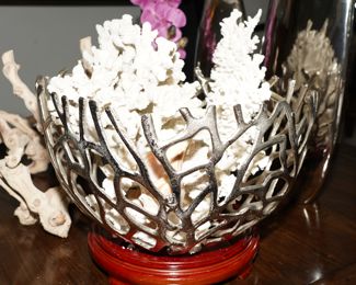 Z Gallerie silver coral bowl with corals