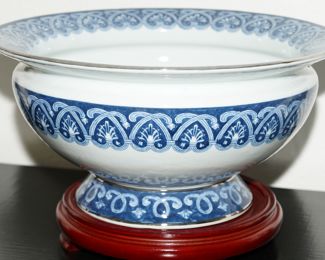 Oversized Bombay Co. decorative bowl on wood stand