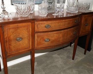 Antique two tone burled wood buffet cabinet