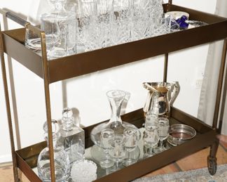 Vintage mid century iron & leather wrapped rolling tea cart