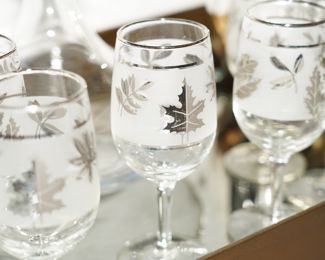 Vintage frosted leaf cordial glasses
