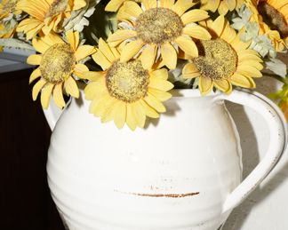 Pottery Barn vase with sunflowers