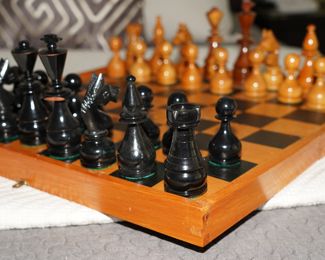Wood carved chess board