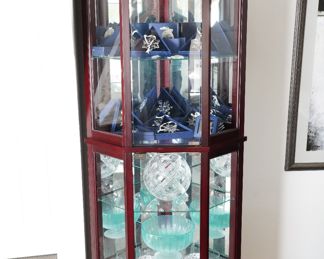 Dark wood mirrored corner display cabinet