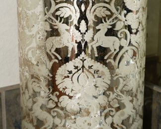 Etched mercury glass hurricane