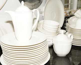 Mikasa Italian countryside-dishes include large serving pieces, dinner plates, dessert plates, creamer & sugar, teapot, coffee pot, cups & saucers and more. The larger pieces are being sold separately, but some of the platters are being sold in sets of 2/3. The dinner plates, dessert plates, cups & saucers are being sold as a set