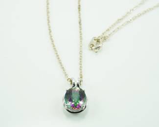 Iridescent gemstone with sterling chain