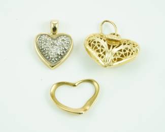14k heart pendants-being sold as a set of 3 pieces