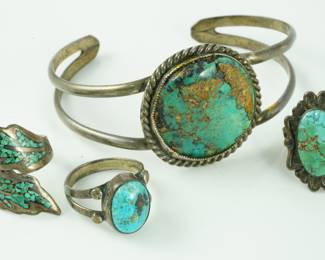 Old pawn turquoise rings & cuff bracelet