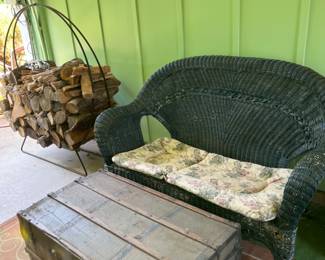 Trunks, wicker furniture, metal log holders