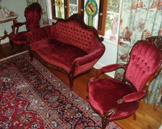 Handsome antique sofa and matching chairs