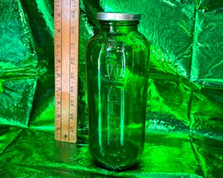 9 Inch Green Glass Water Bottle $10.00